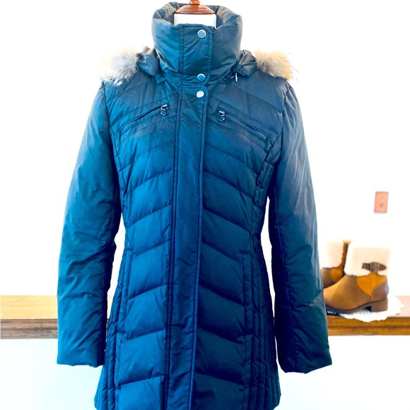 ❤️Marc NY Quilted Down-filled Hooded Jacket w/Genuine Fur Trim, Size L, Black - Picture 2 of 6